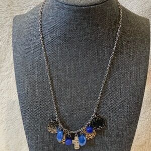 Costume Jewelry - 20" Silvertone Chain Necklace "Faith, Wisdom, Love" + Beads